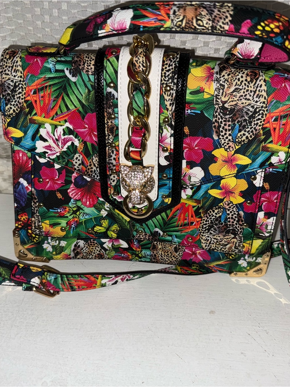 Aldo-Tropical Leopard Print Satchel Bag - Multicolor